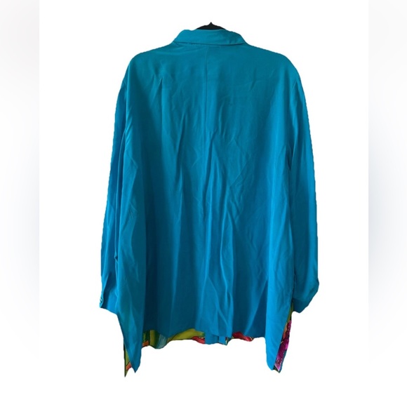 Diane Gilman Women's VTG silk Blue tiger Blouse Size 3X - Picture 5 of 14